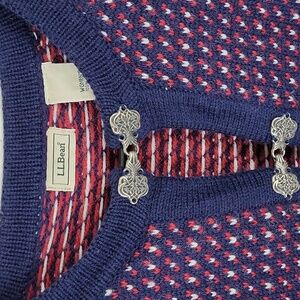 LL Bean Women's Wool Birds-eye Knit Metal Clasp Cardigan Sweater Size XS